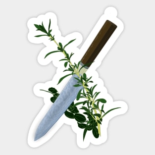 Japanese Knife in Herbs Sticker